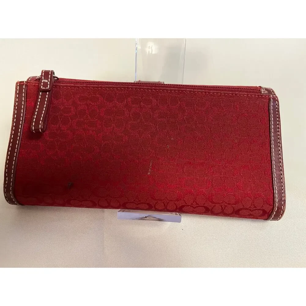 Vintage Y2K Coach Soho Wallet + Checkbook Red Leather & Jacquard